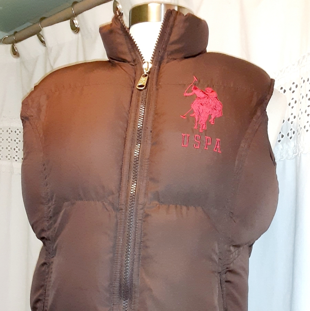 U.S. Polo Assn L Puffer Vest Womens Brown Red  Sle